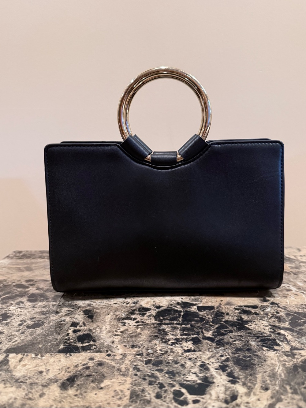 Henri Bendel Black Leather Petal Ring Satchel Crossbody Bag - Picture 3 of 11